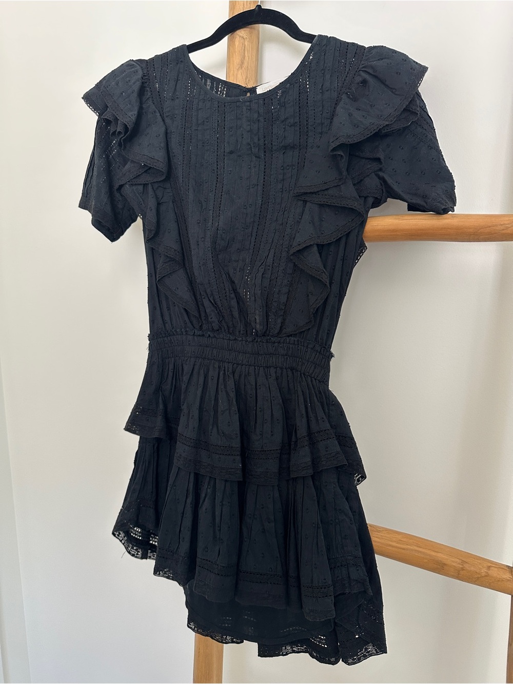 LoveShackFancy Natasha Heritage mini ruffle dress black sz xs